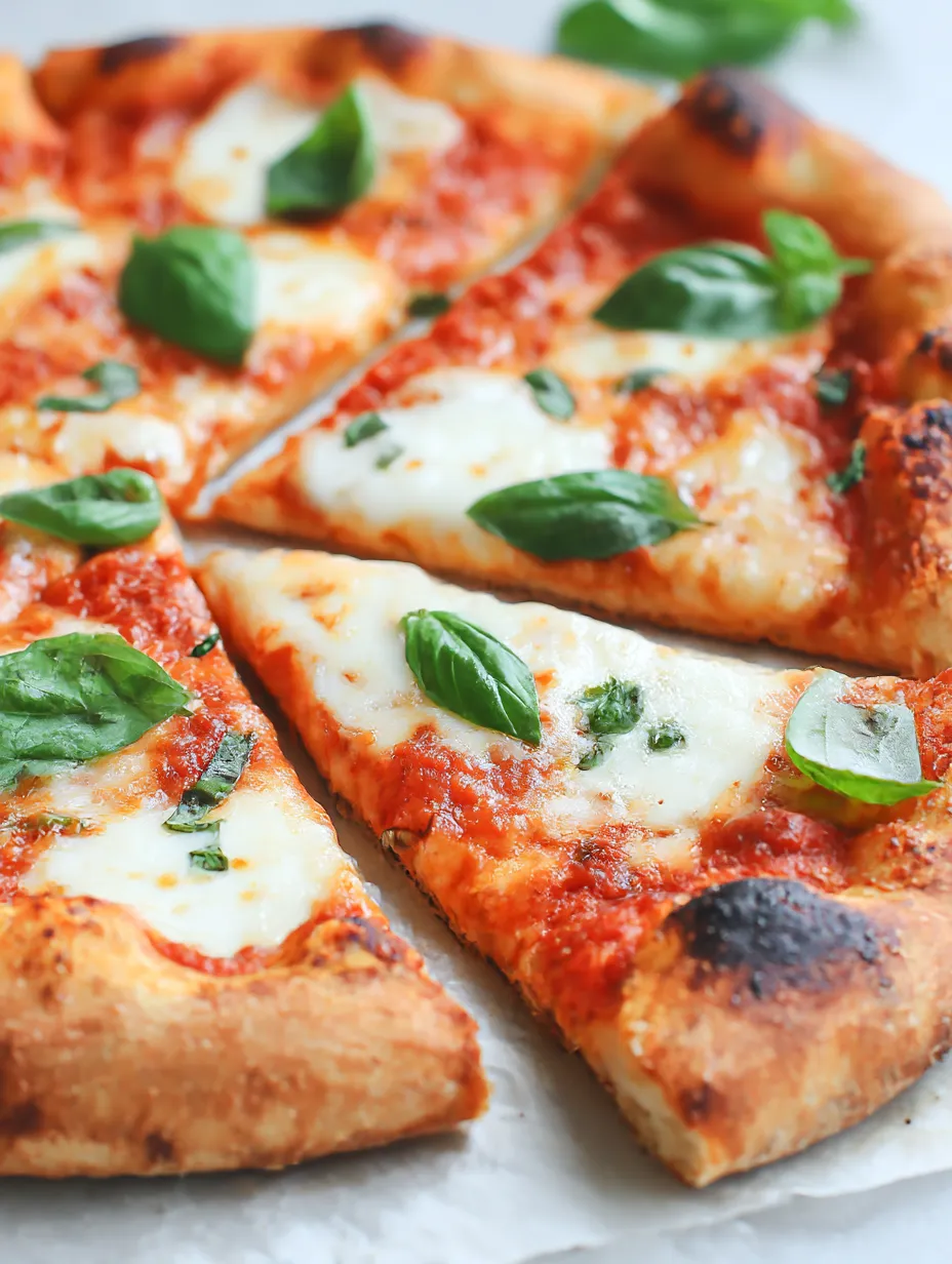A pizza slice topped with basil leaves.
