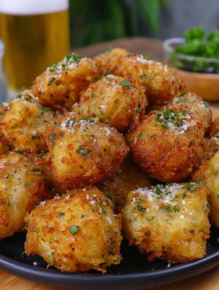 A plate stacked with warm, crispy, fried or baked chickpeas topped with parmesan.