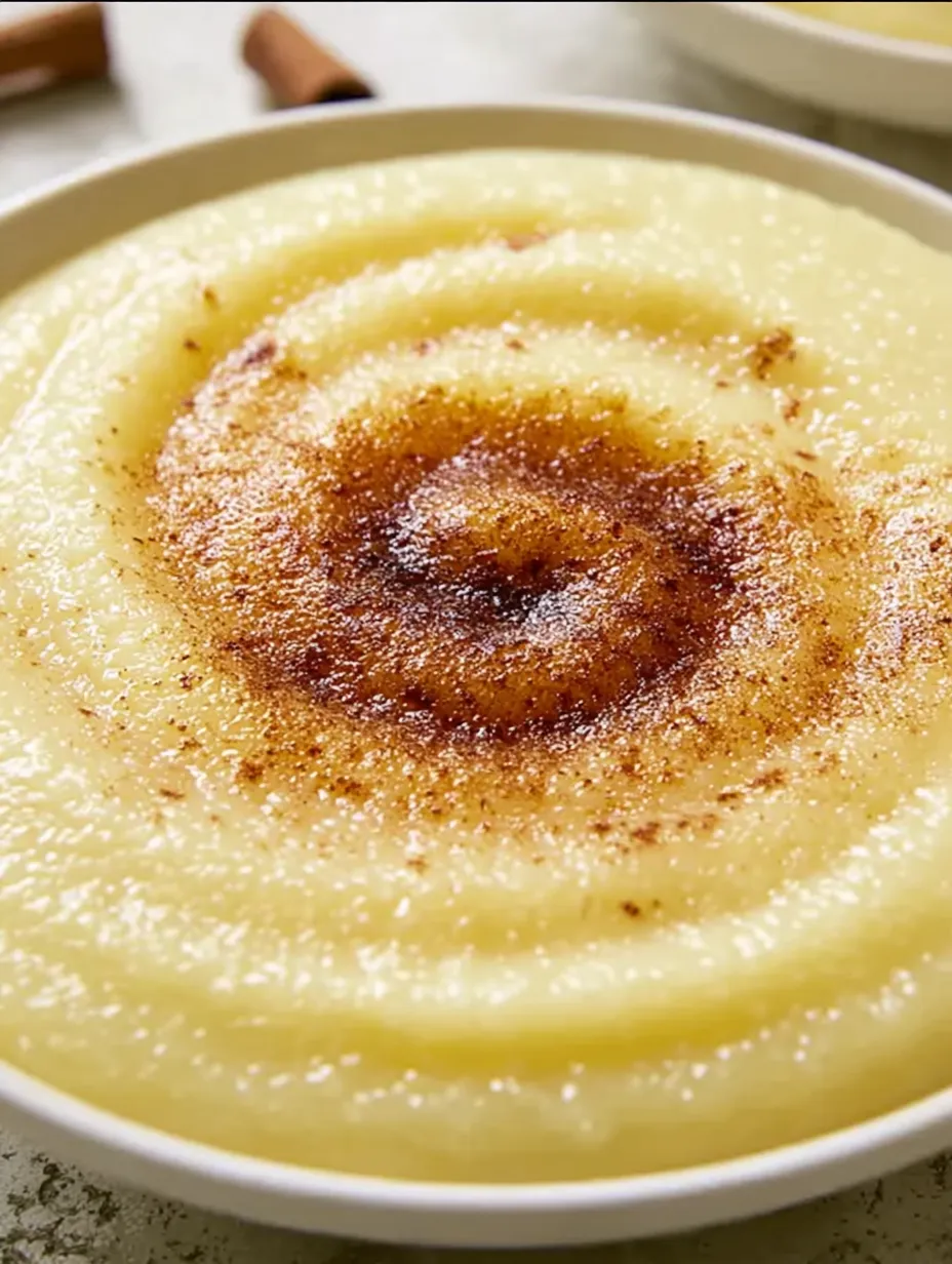 A bowl of creamy pudding with sugar and spices mixed in.