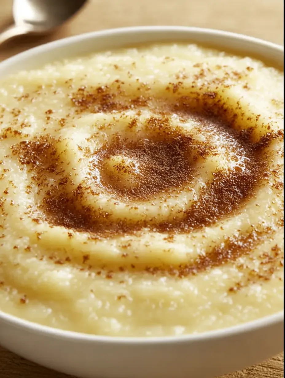 A bowl with sweetened creamy grains and spices.