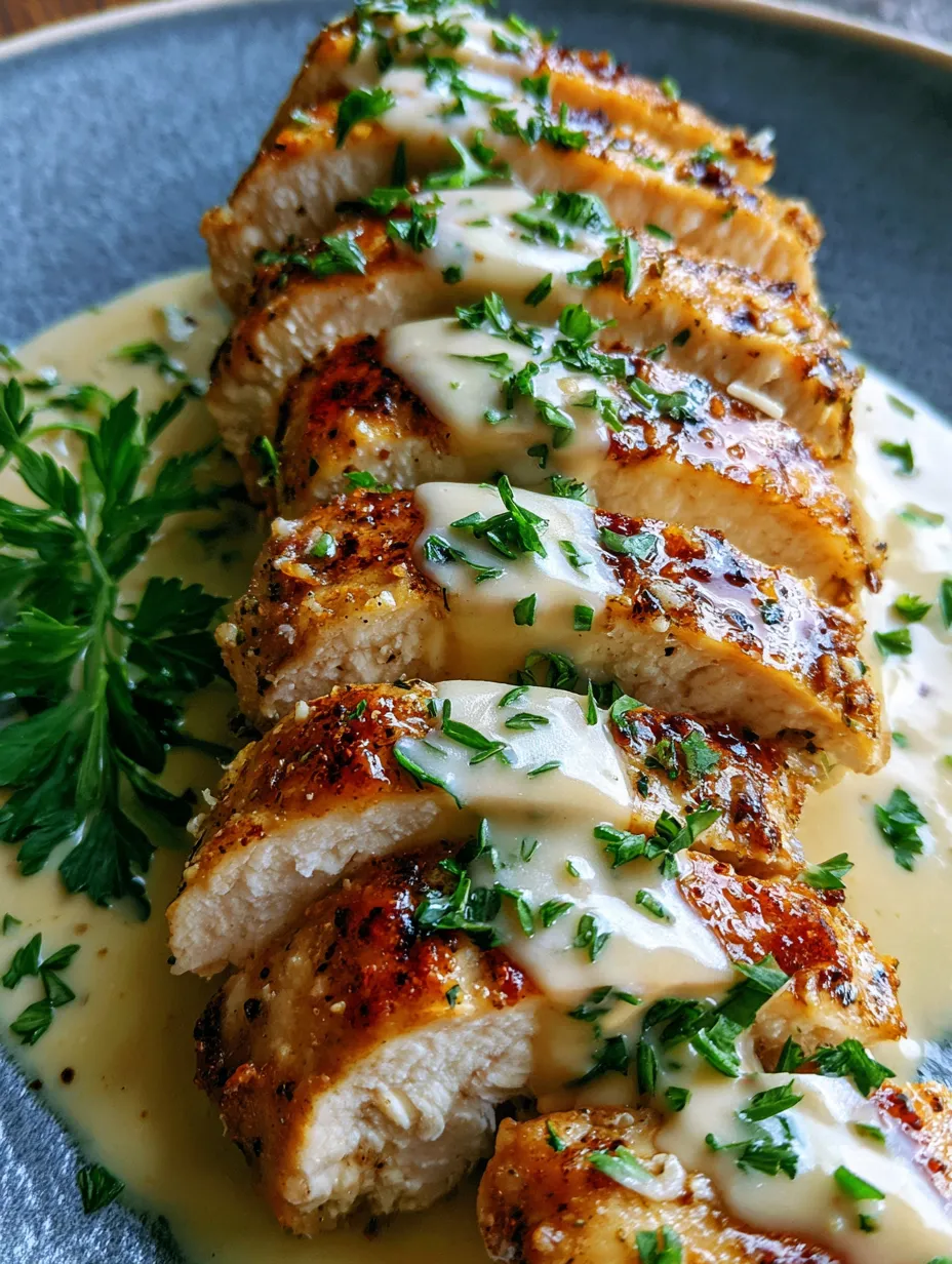 A bowl holding a serving of chicken topped with sauce and tossed with herbs.