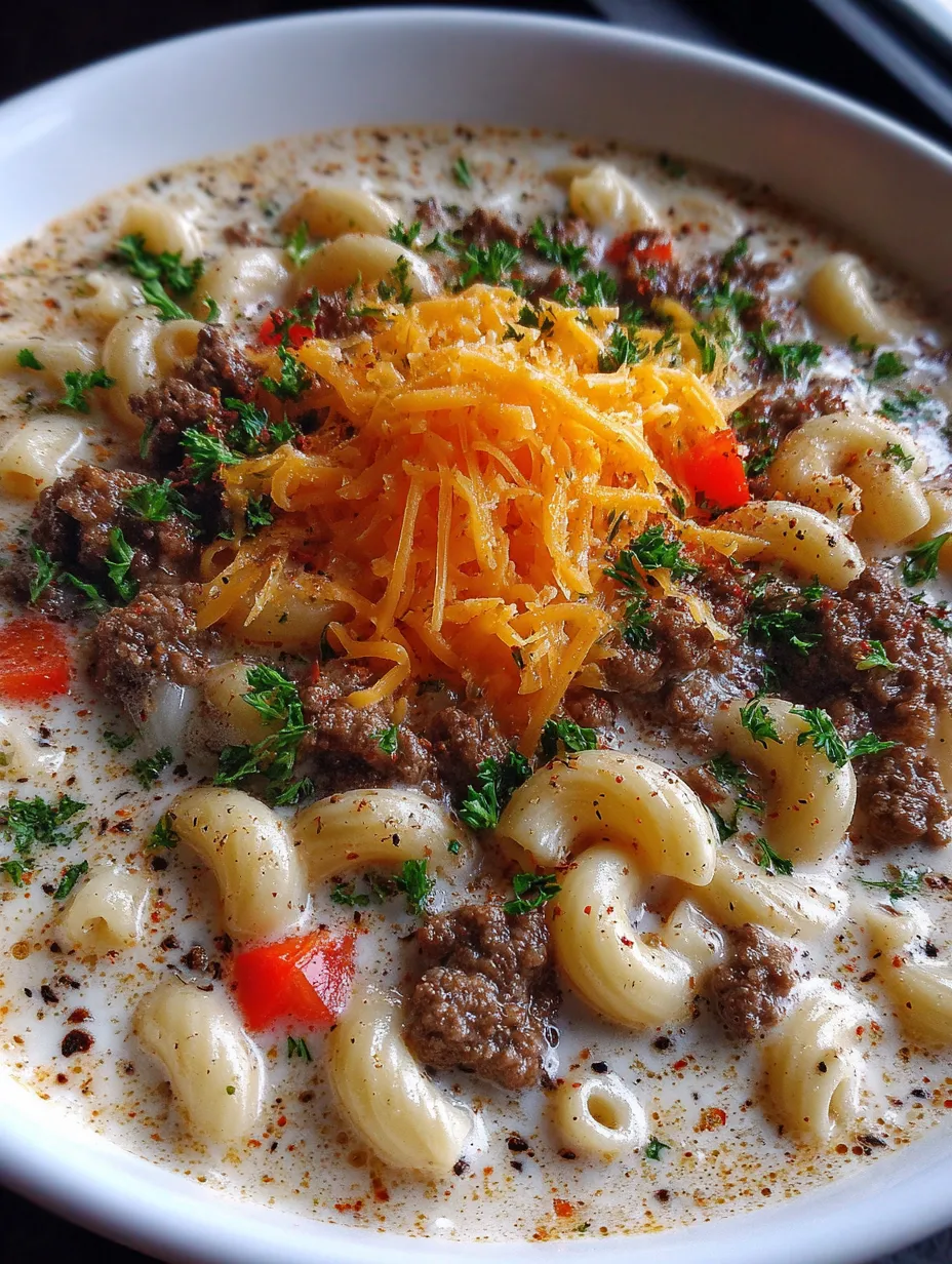 A photo of a bowl of macaroni, cheese, tomatoes, peppers, maybe topped with herbs and a garnish.