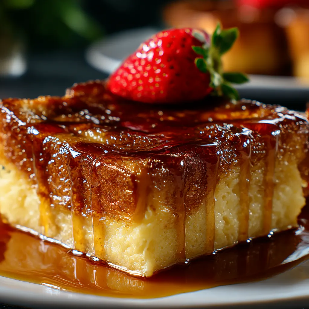 One serving of caramel-topped French toast baked casserole.