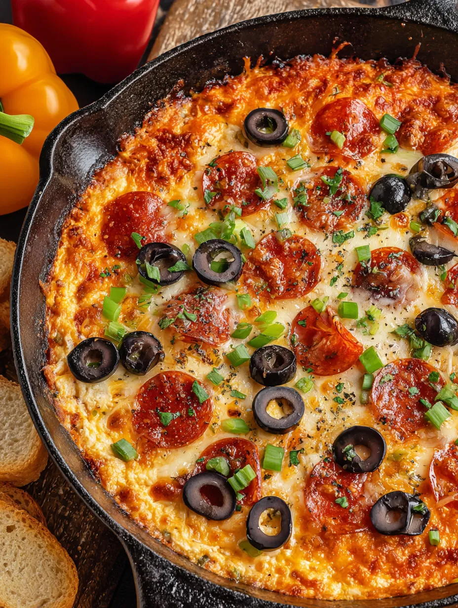 A bowl of pizza with olives, tomatoes, basil, and onion on top.