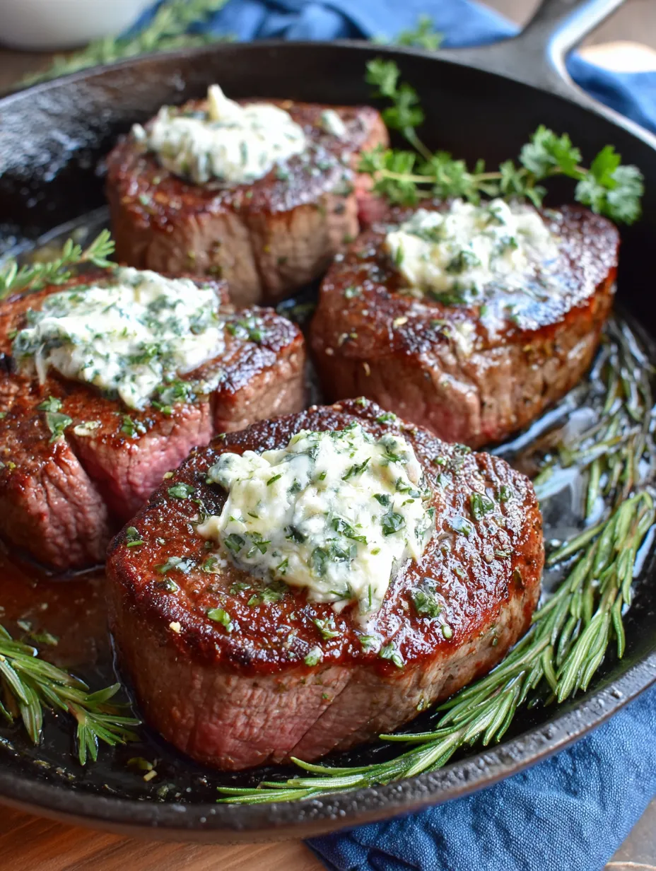 A bowl holding six steaks, each finished with a dollop of mayo and fresh herbs.