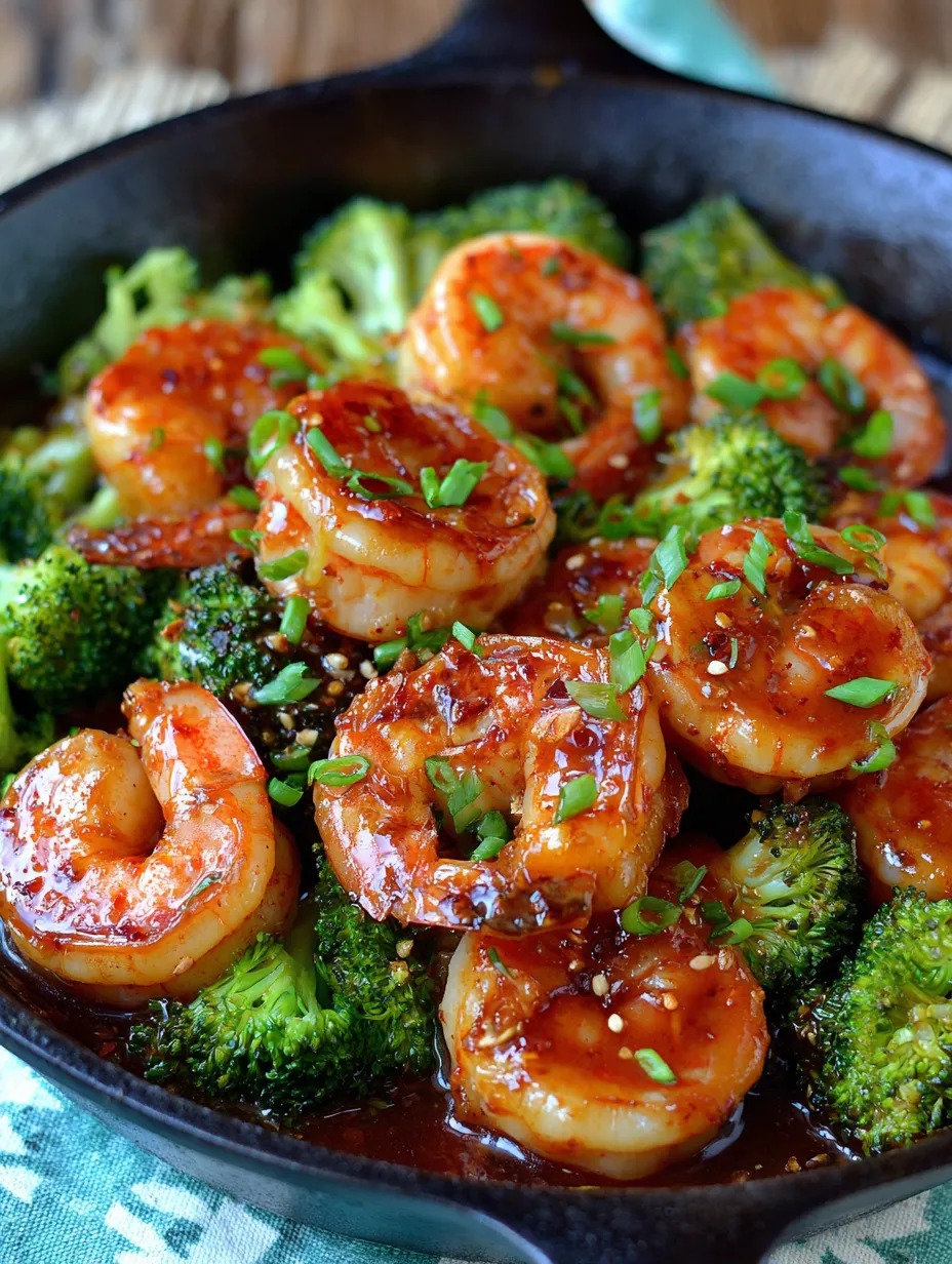 A bowl with a mix of shrimp, onions, and broccoli.