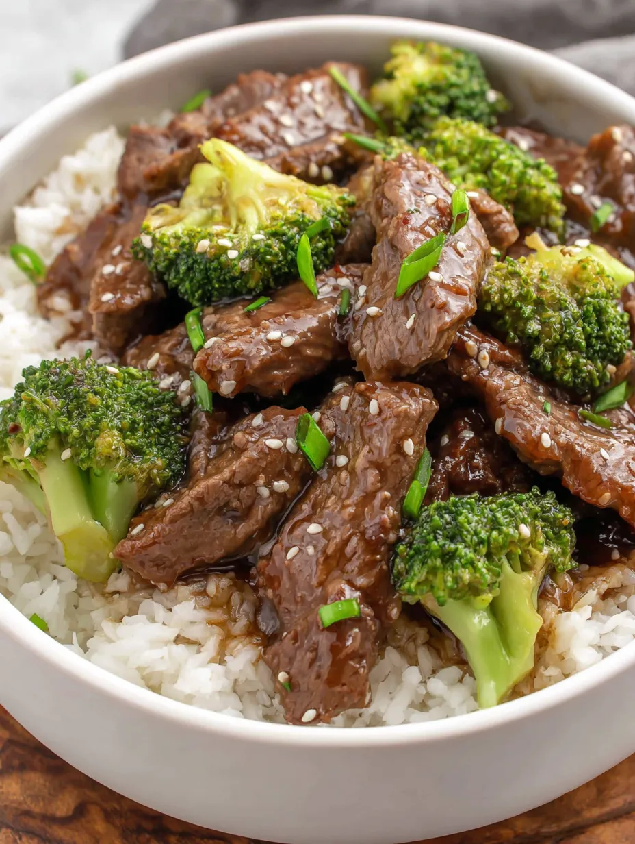 A small white bowl with rice and beef in sauce.