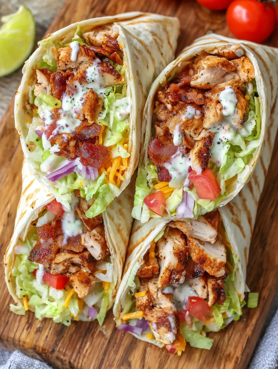 Two chicken wraps with lettuce on a table.