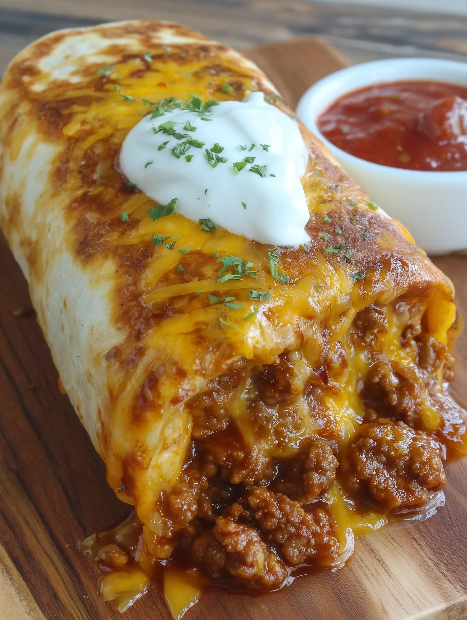 A giant, skinny taco with cheese and tomatoes on a plate.
