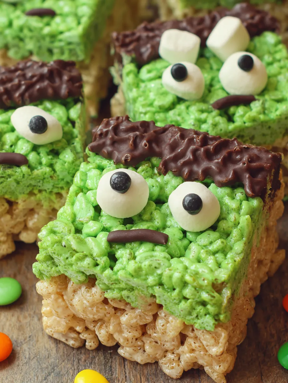 A green monster treat with a black eye, black nose, and a black mouth. It has one green eye and a green nose.