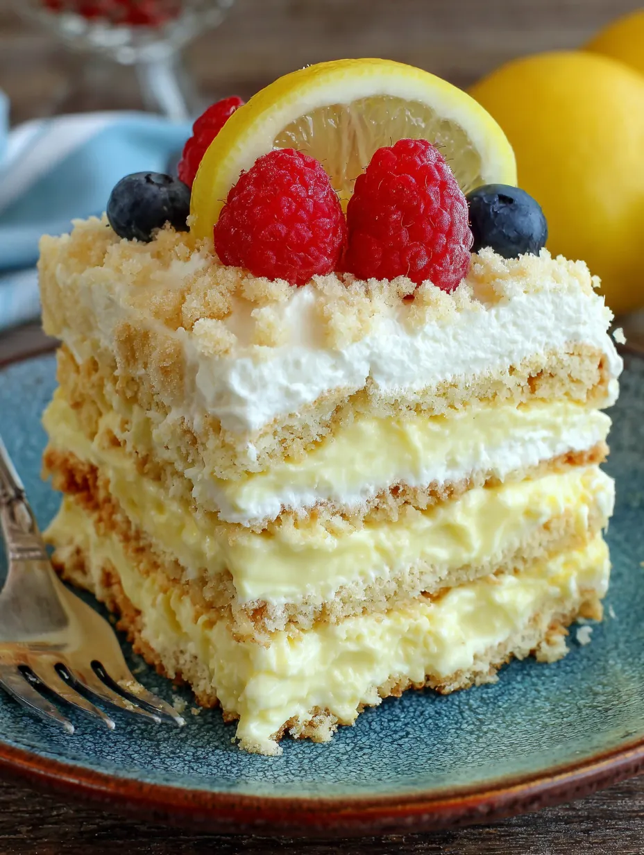 A layer of vanilla cake topped with raspberries and citrus fruits.