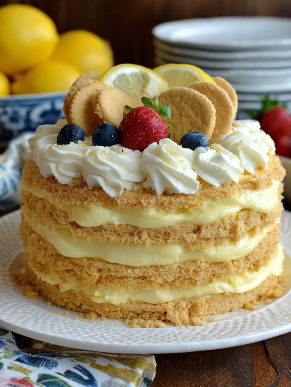 A chocolate cake with chocolate sticks, raspberries, and lemons.
