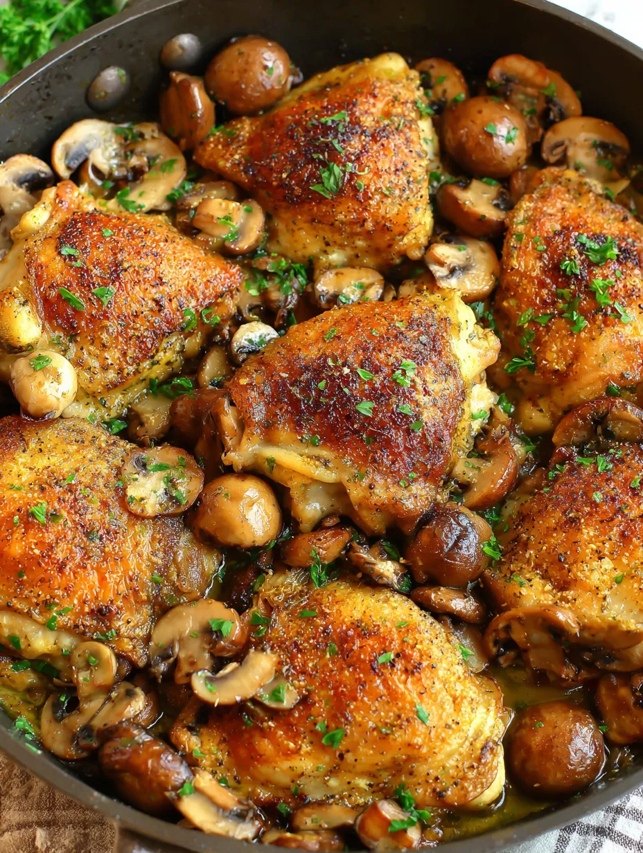 Chicken with mushrooms and parsley.