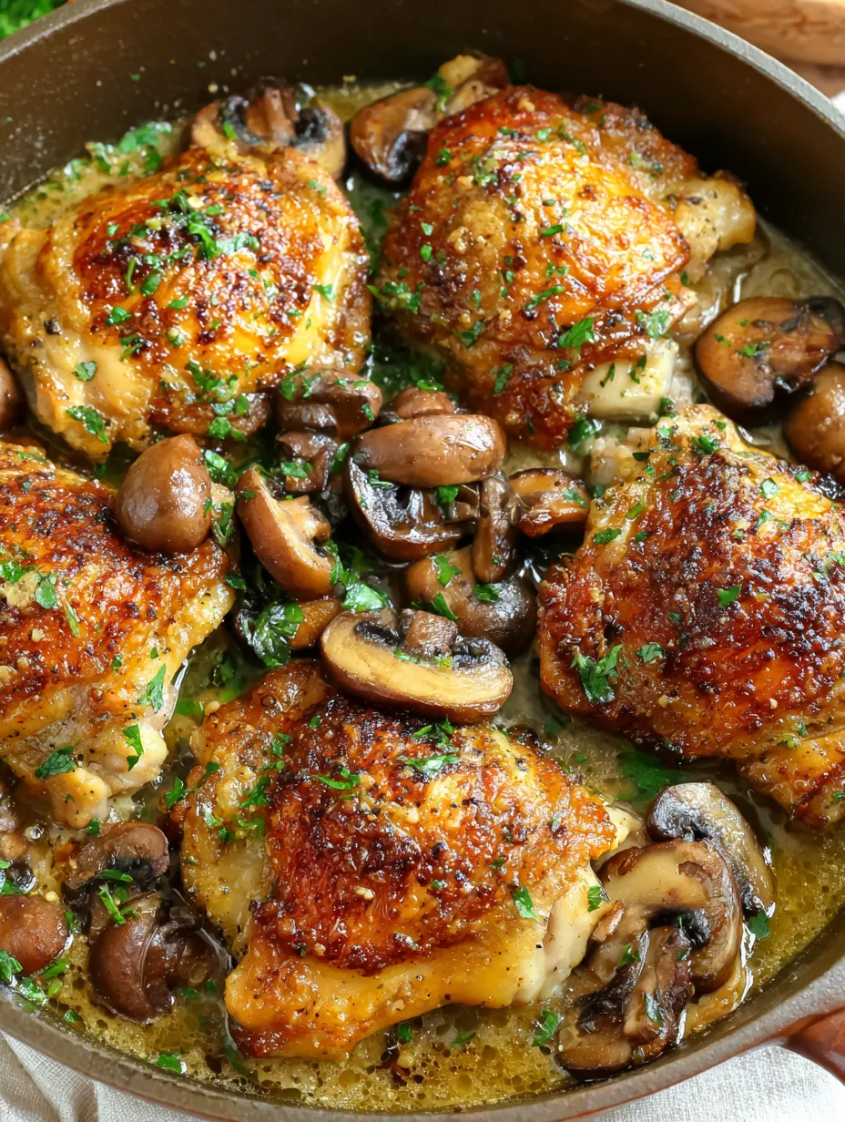 A bowl filled with chicken and mushrooms.