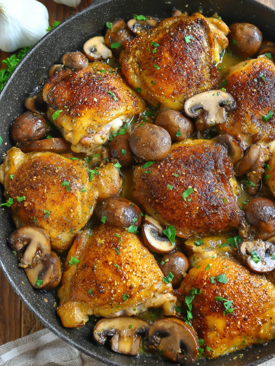 A bowl loaded with chicken and mushrooms.