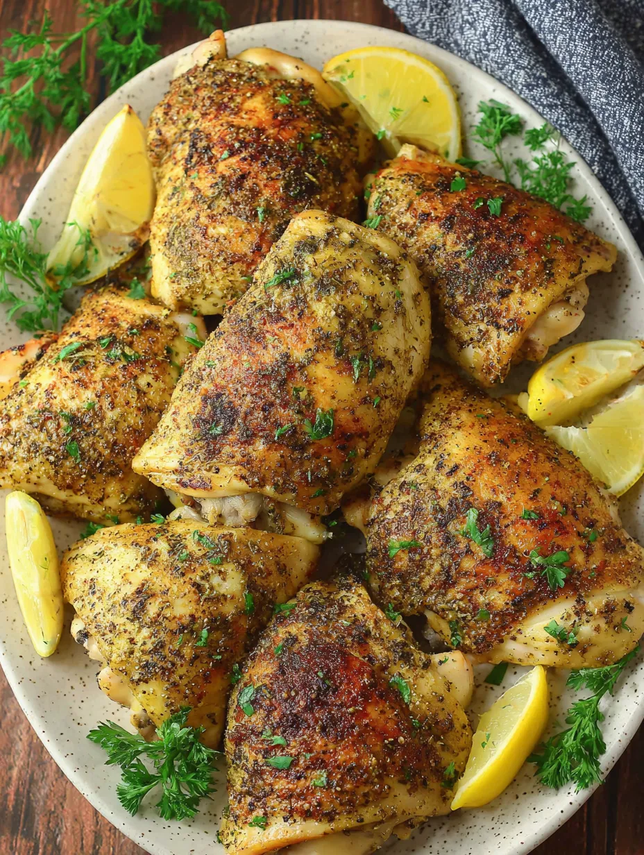 A plate loaded with grilled chicken breast and lemon wedges.