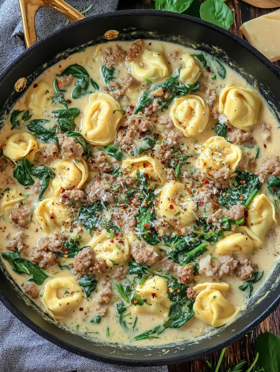 A bowl with pasta, beef, spinach, and onions.
