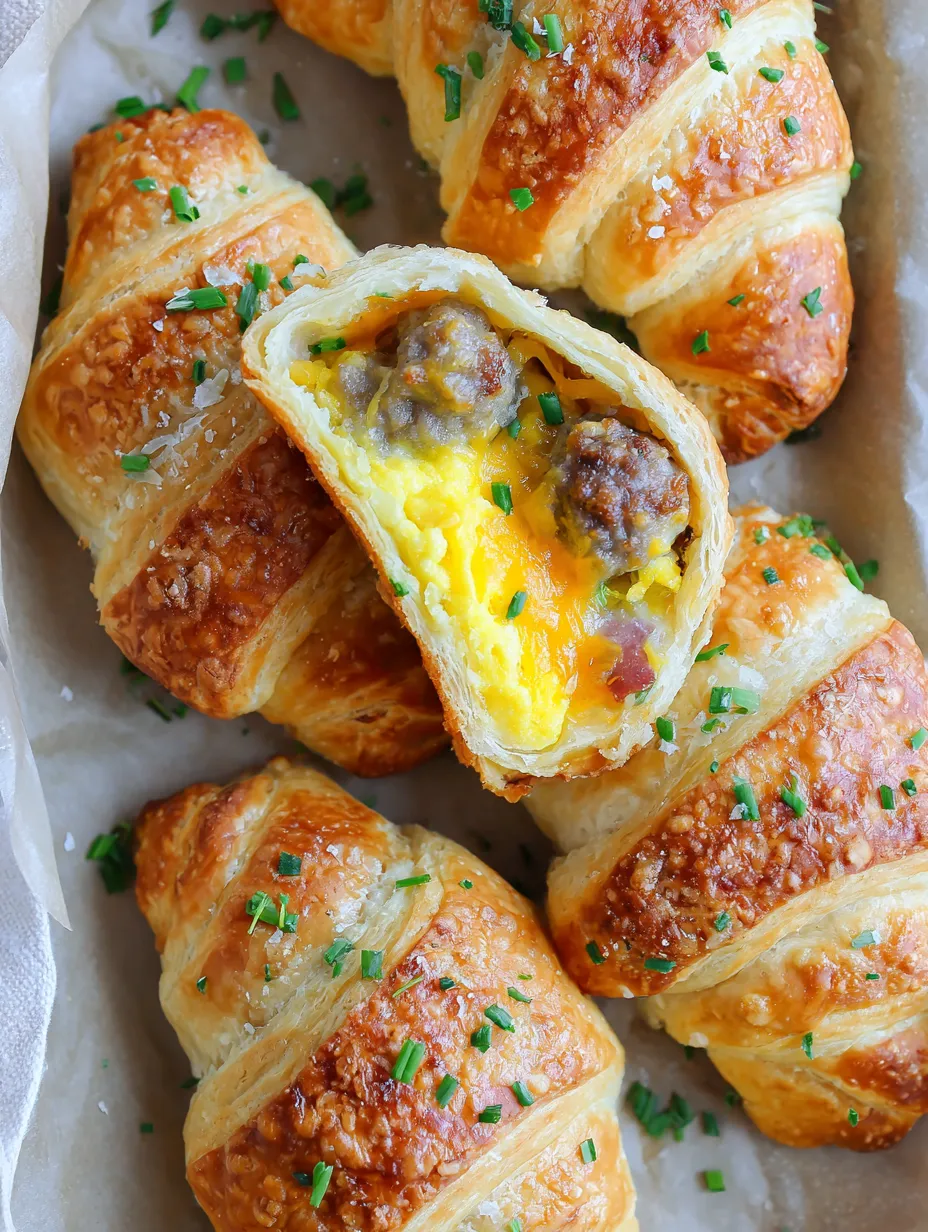 A mug filled with croissants stuffed with eggs and cheese.