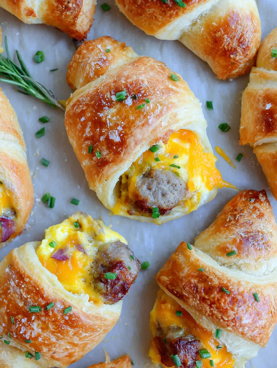 A row of croissants filled with cheese and potatoes.