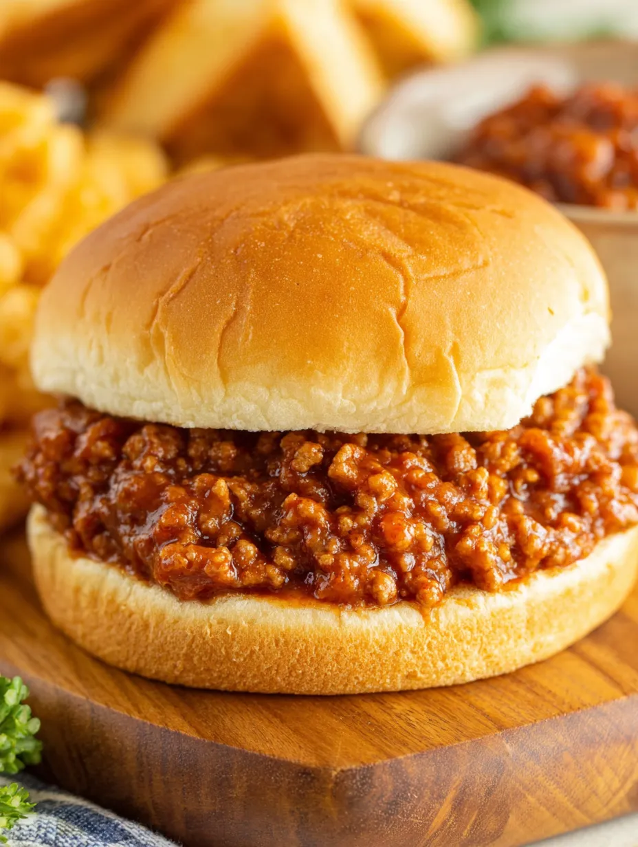 A sandwich with chili and potatoes on a wooden block.