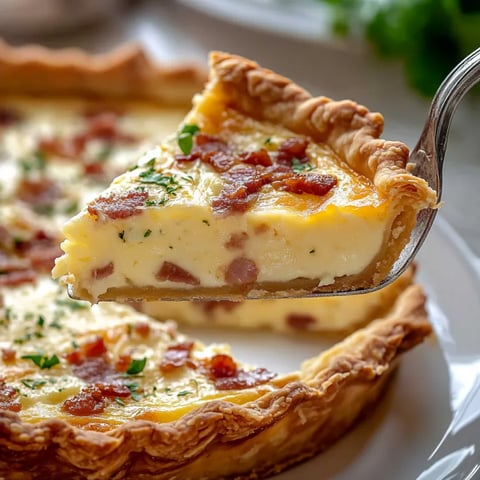 Homemade Quiche Lorraine with bacon and cheese